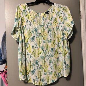 Torrid Cactus Print Blouse - Green and White